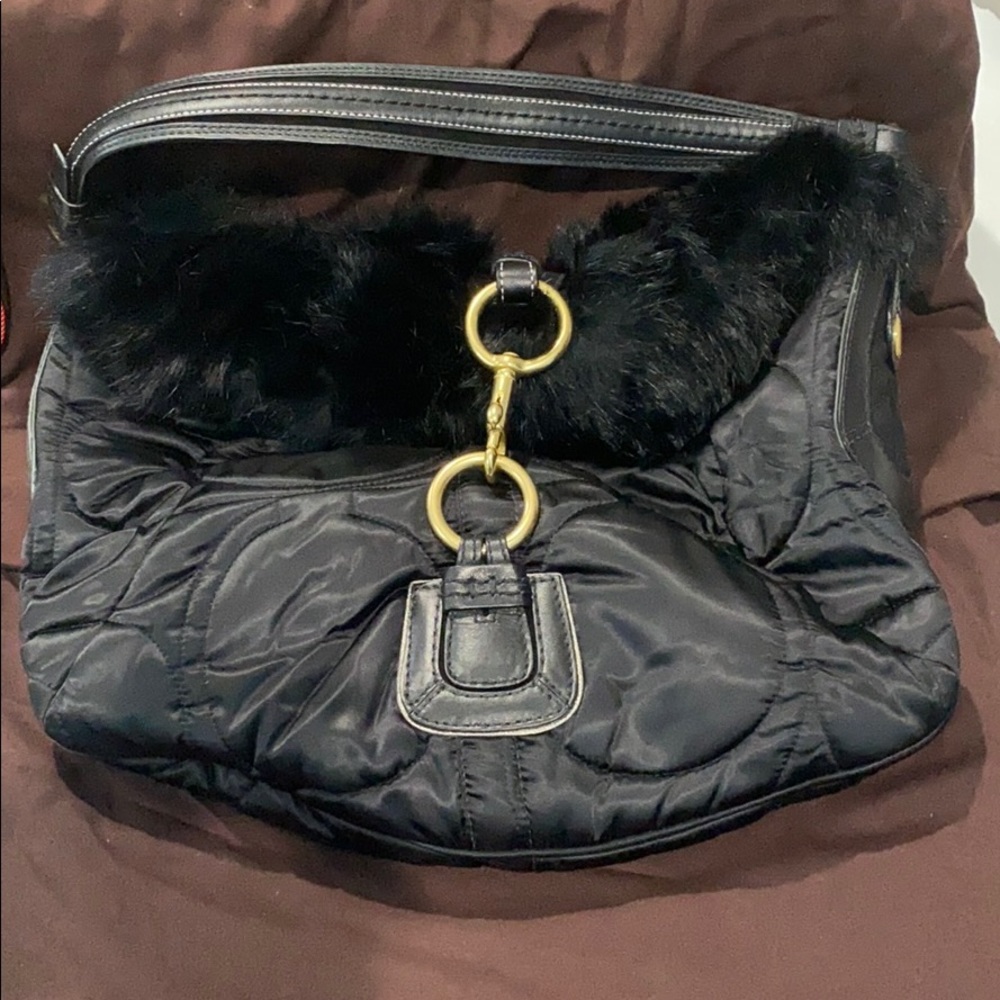Coach Limited Edition Black Fur trim Shoulder bag